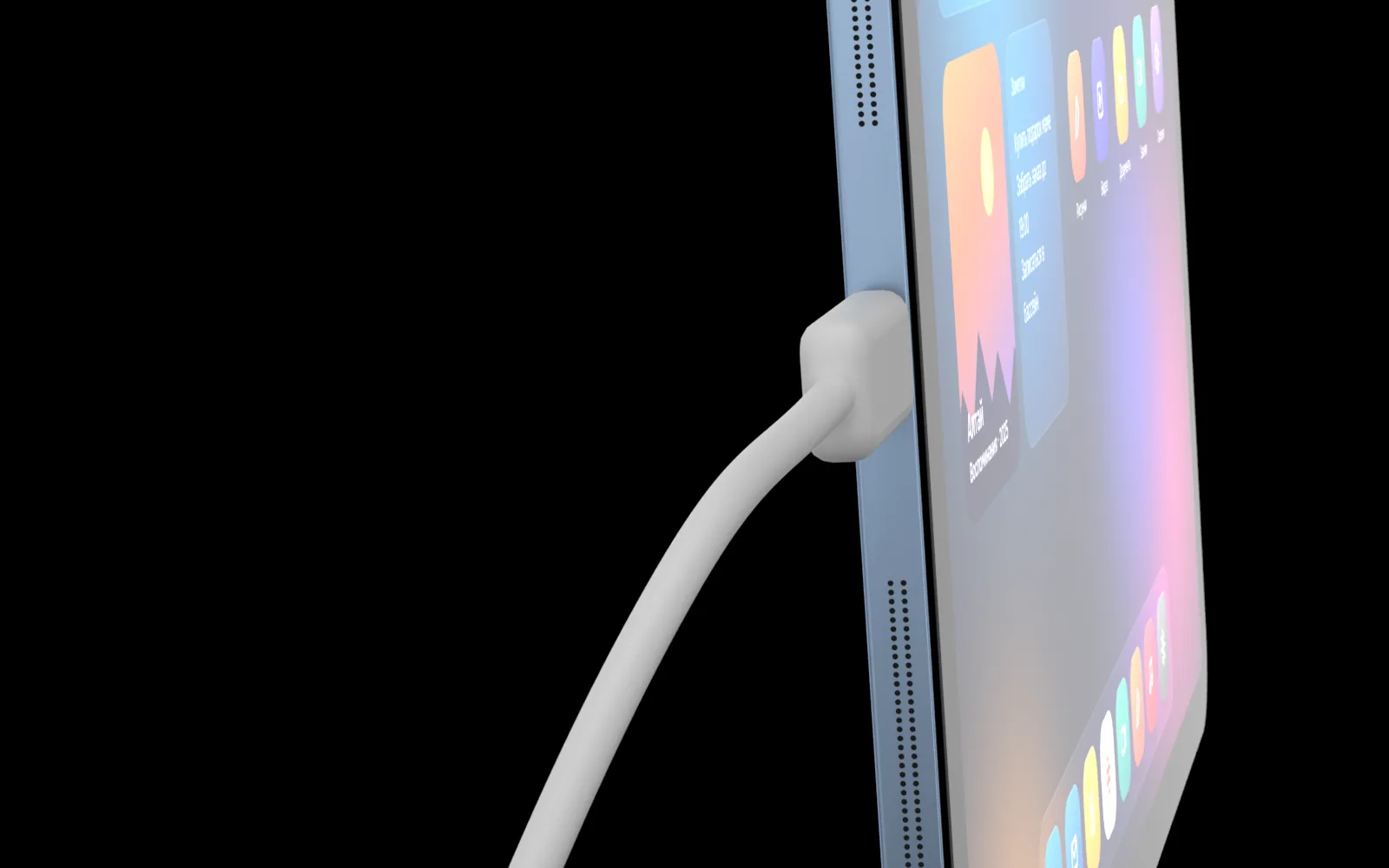 Кабель USB-C подключён к боковой грани Aster Tab